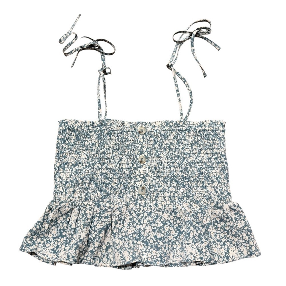 Paper Crane Babydoll Tank Top Floral Smocked Cropped Ruffle Sleeveless Blouse Sm